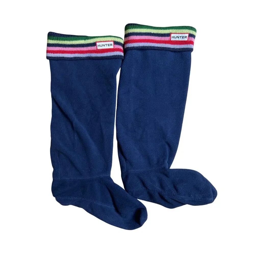 Hunter Girls Navy Blue Multicolor Striped Cuff Welly Boot Socks Size M/L